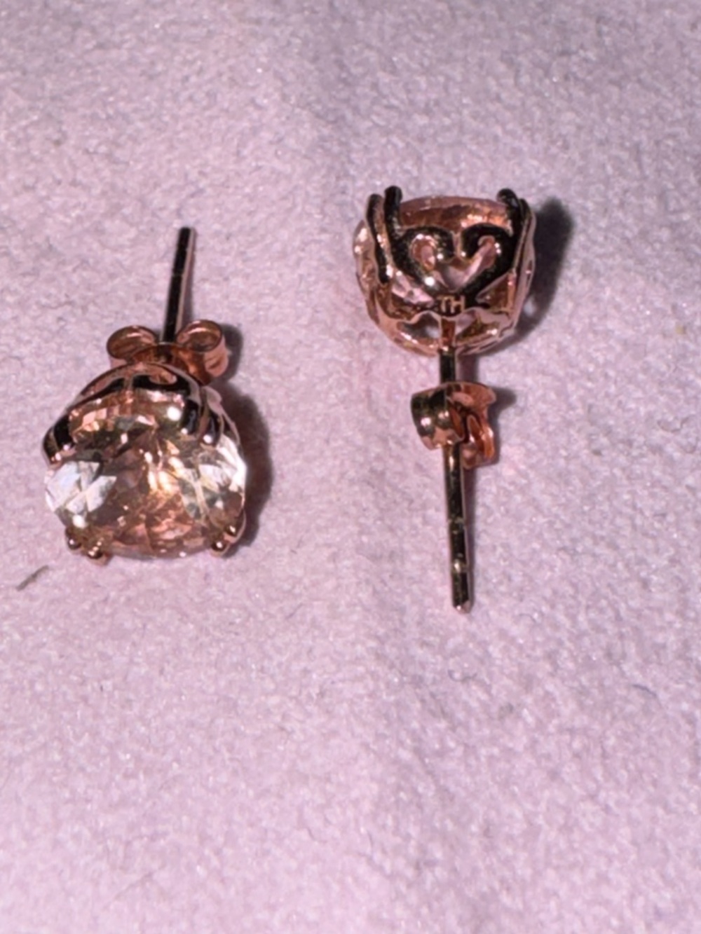 Peach Pink Morganite 14k Rose Gold filigree stud earrings - Picture 3 of 6